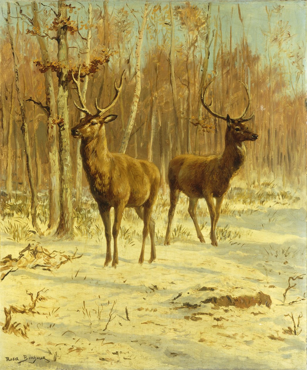 Kışın Bir Açıklıkta İki Geyik by Rosa Bonheur