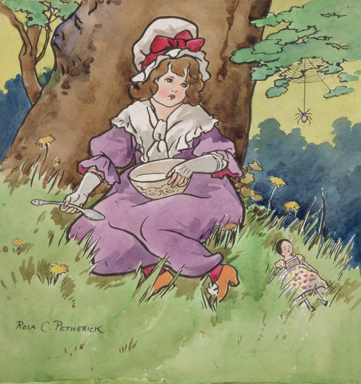 Küçük Bayan Muffet (çizim tahtası üzerine kurşun kalem üzerine suluboya) by Rosa Petherick
