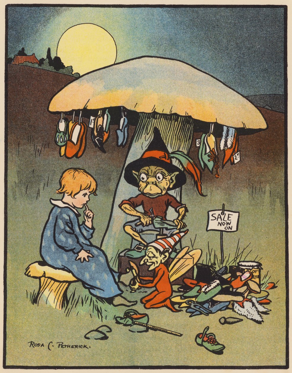 "So Toddy tried on some Shoes" (renkli taş baskı) by Rosa Petherick