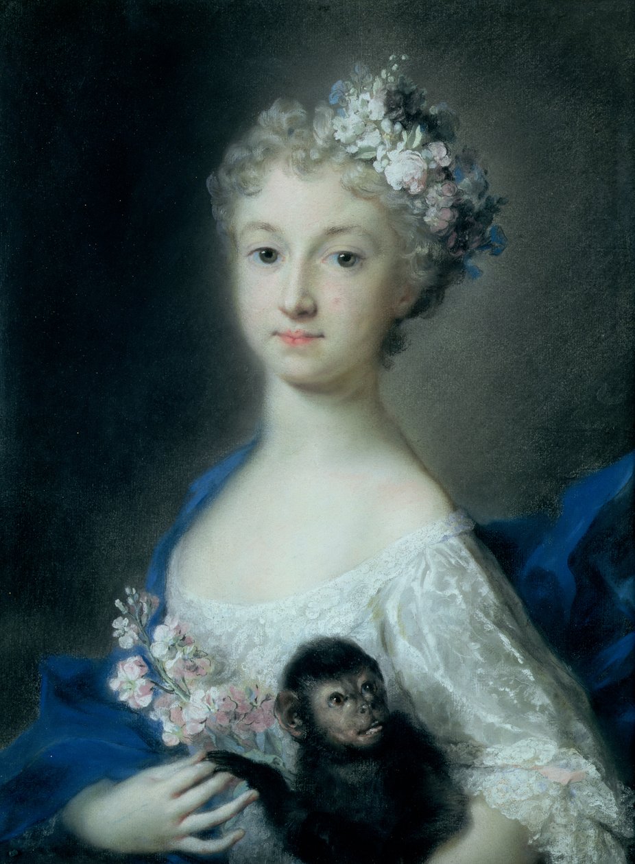 Bir maymun (pastel) tutan kız by Rosalba Giovanna Carriera