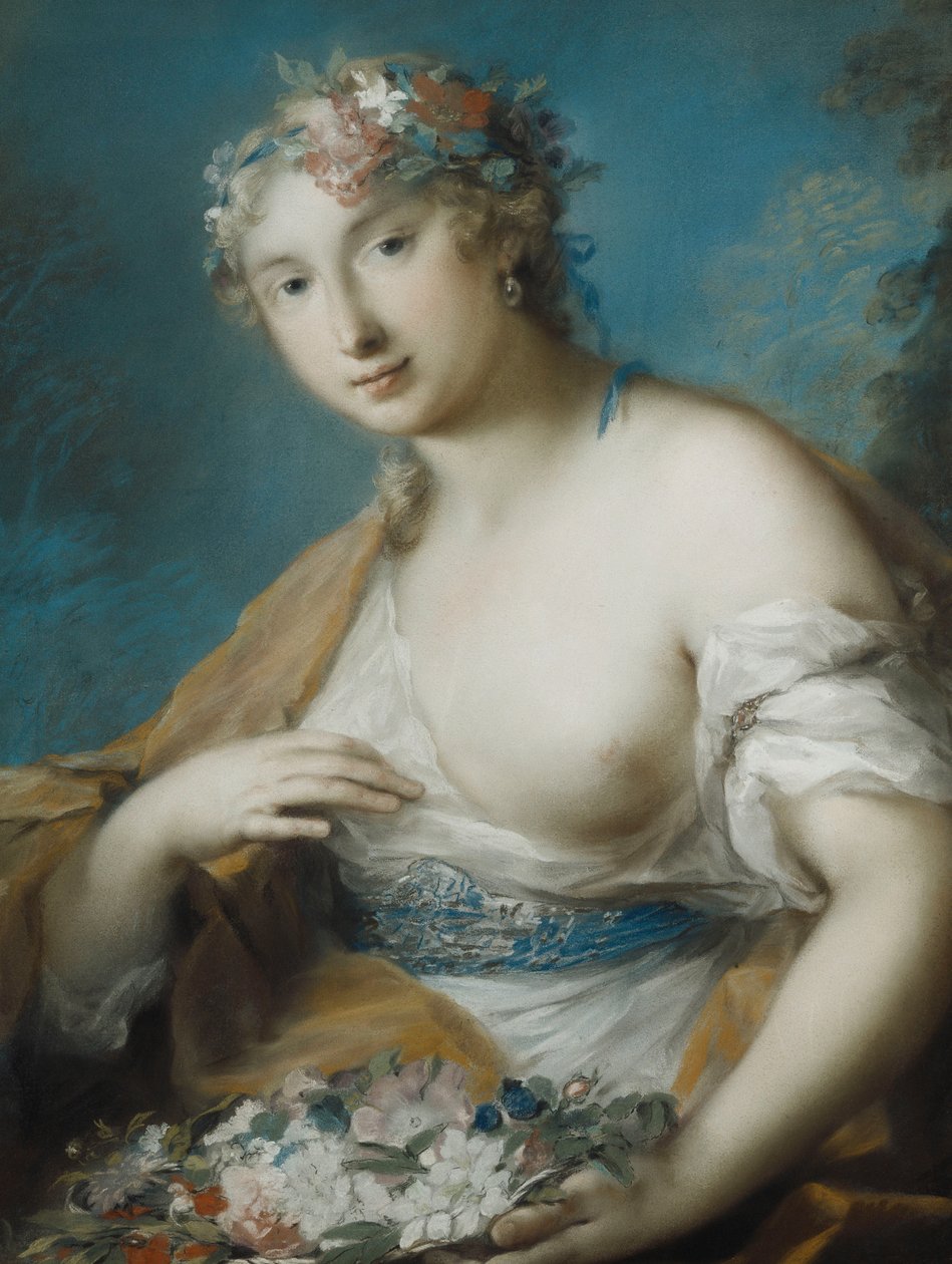 Flora, Yarım Boy, Bir Sepet Çiçek Tutarak, by Rosalba Giovanna Carriera