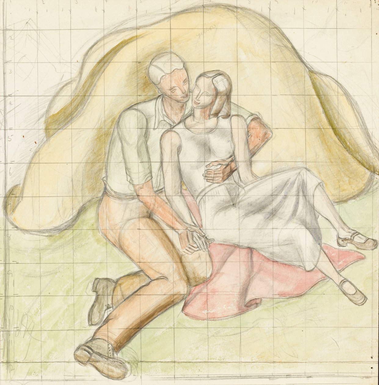 Aşıklar, c.1930 (kağıt üzerine kalem & wc) by Rosalie Brill