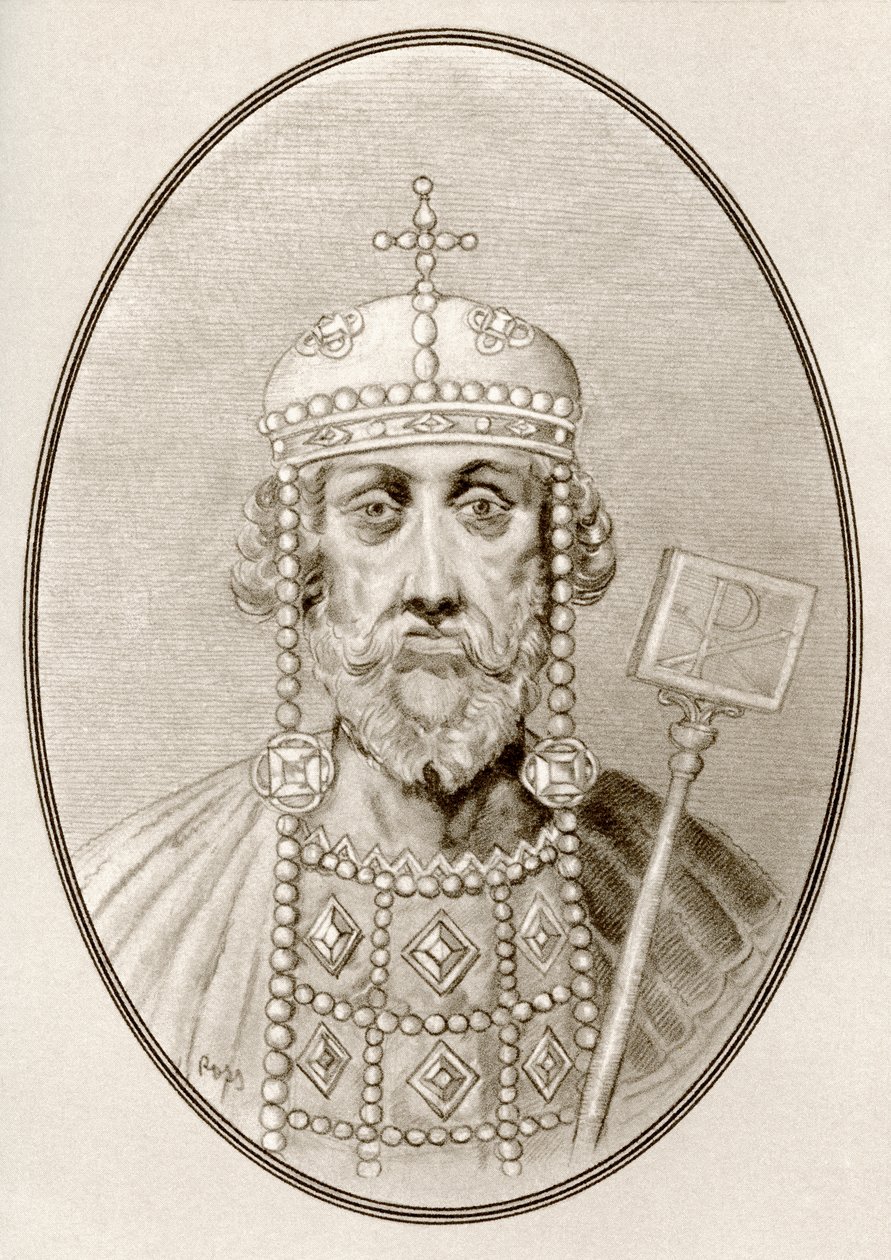 Büyük Konstantin, Ünlü Hükümdarların Yaşayan Biyografilerinden bir görüntü (gravür) by Ross Gordon