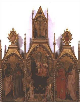 Madonna ve Çocuk Azizlerle birlikte (panelde mizaç) by Rossello di Jacopo Franchi