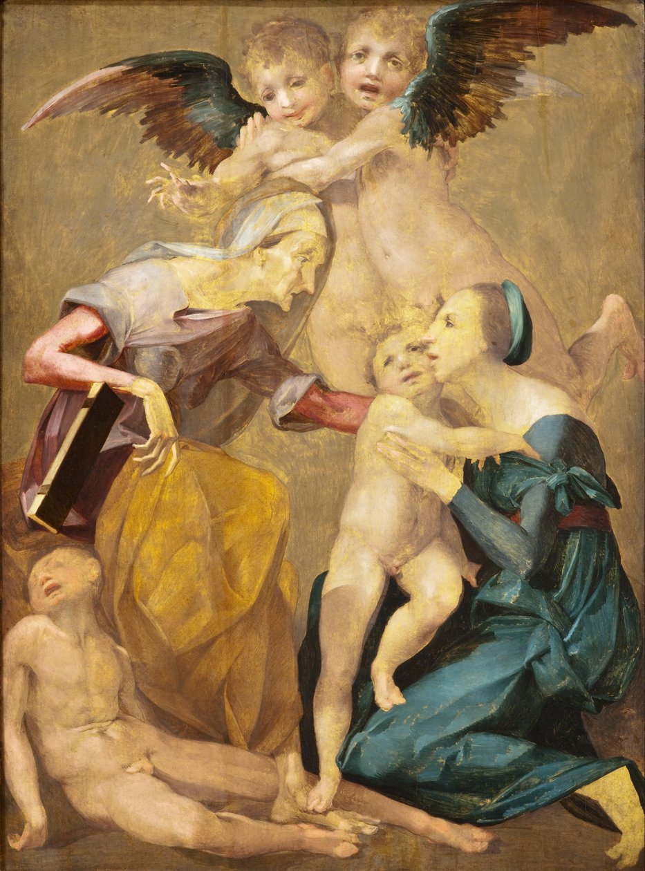 Bakire ve Çocuk İsa ile Kurtuluş Alegorisi, Aziz Elizabeth, Genç Aziz Vaftiz Yahya... by Rosso Fiorentino
