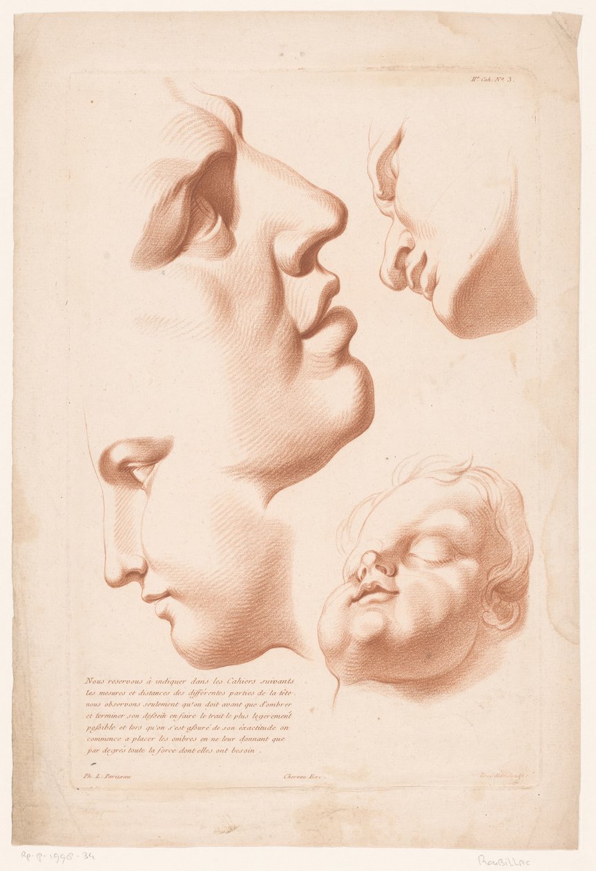 Erkek, kadın ve çocuk kafaları Doğadan çizim ilkeleri, ikinci bölüm (dizi başlığı) IIe Cahier de Principes du Dessin d'après Nature (dizi başlığı) by Louis François Roubillac