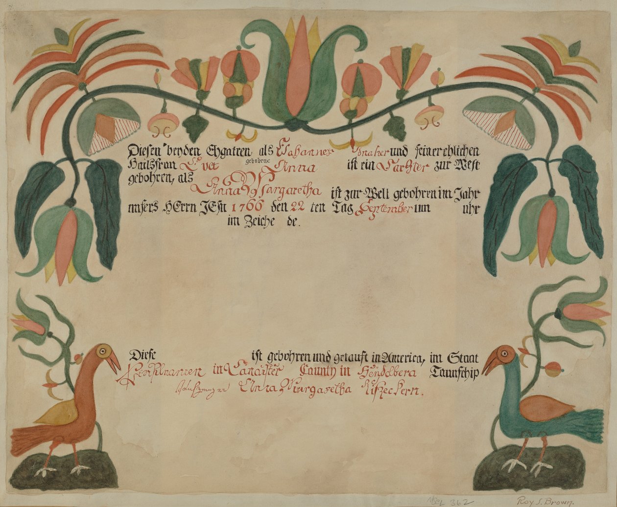 Pa. Alman Doğum ve Vaftiz Belgesi by Roy S. Brown