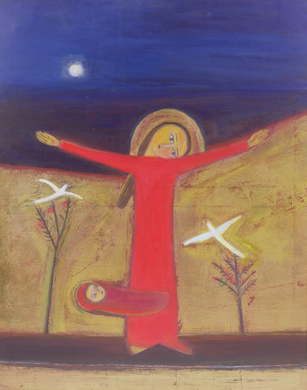 Güvercinli Anne ve Çocuk, 2002 (tuval üzerine akrilik) by Roya Salari