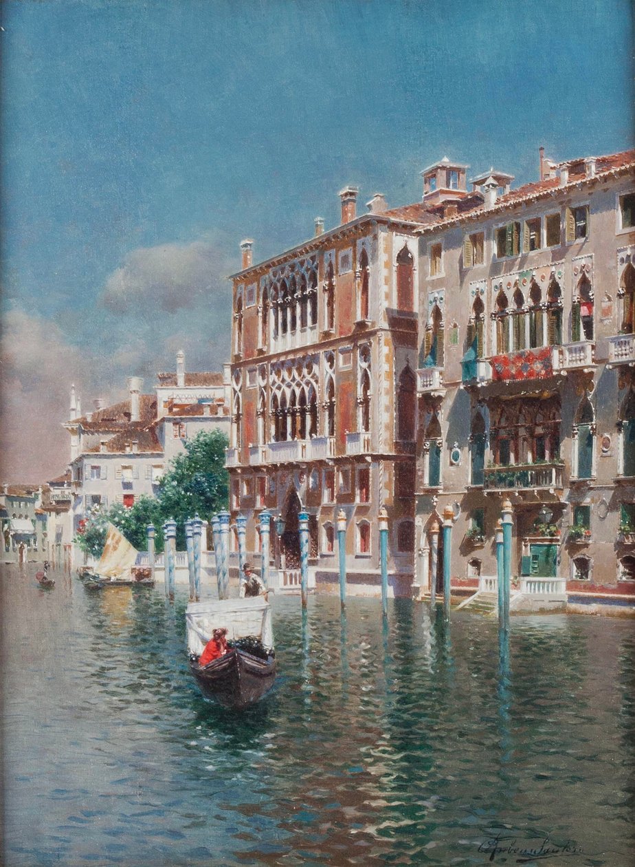 Palazzo Cavalli-Franchetti ve Palazzo Barbaro, Venedik Önünde Bir Gondol (tuval üzerine yağlı boya) by Rubens Santoro