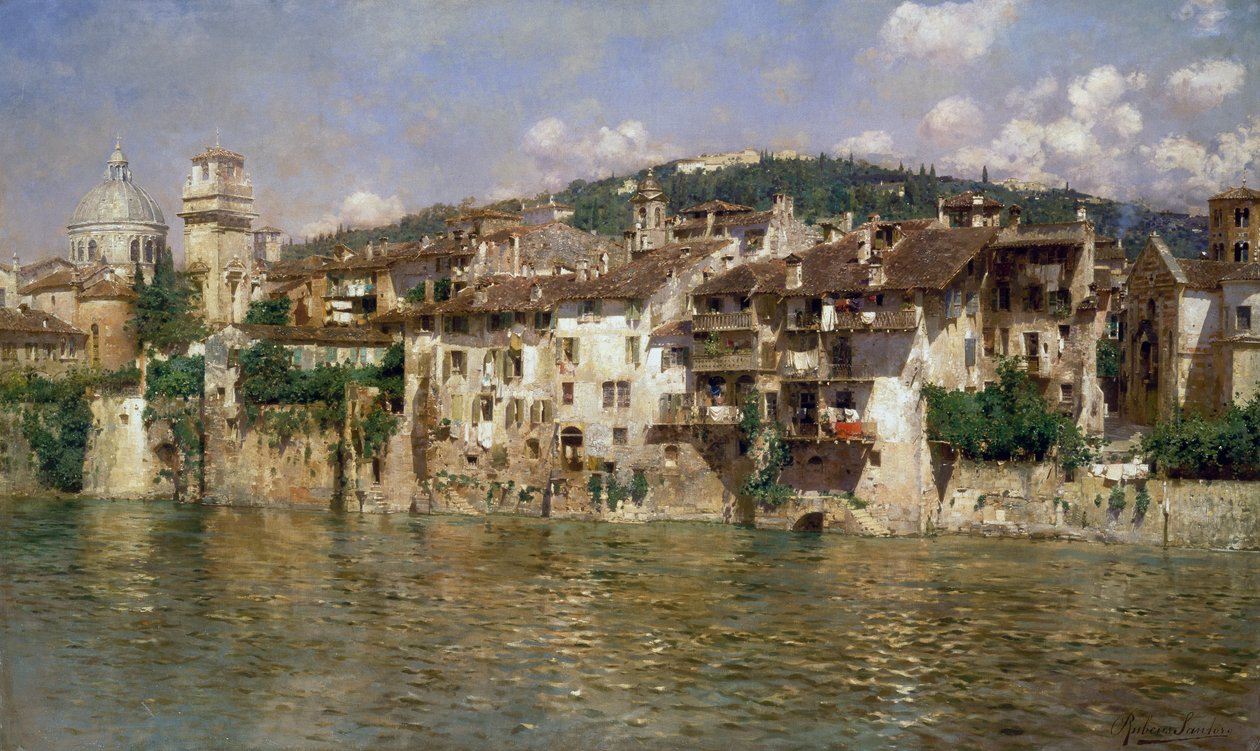 Adige in Verona, Rubens Santoro (1859-1942), tuval üzerine yağlı boya by Rubens Santoro