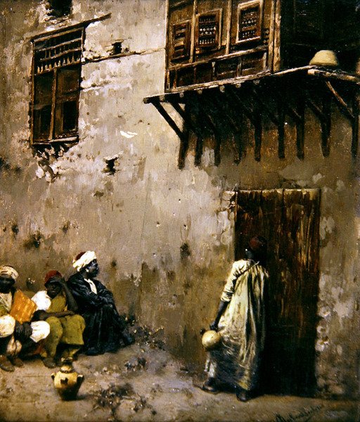 Kuzey Afrika Sahnesi (panelde yağ) by Rubens Santoro
