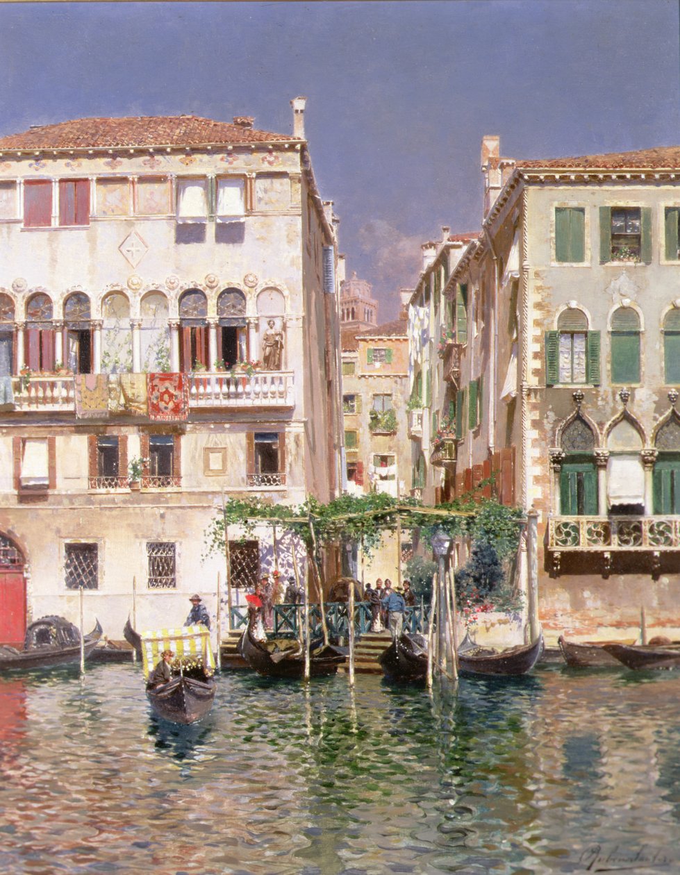 Aziz Maria Gloriosa dei Frari Campanile ile Büyük Kanal, Venedik (panelde yağlı boya) by Rubens Santoro