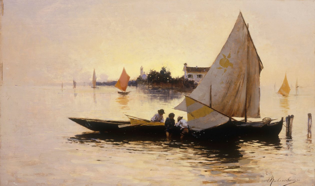 Venedik, Günün Sonu (panelde yağlı boya) by Rubens Santoro