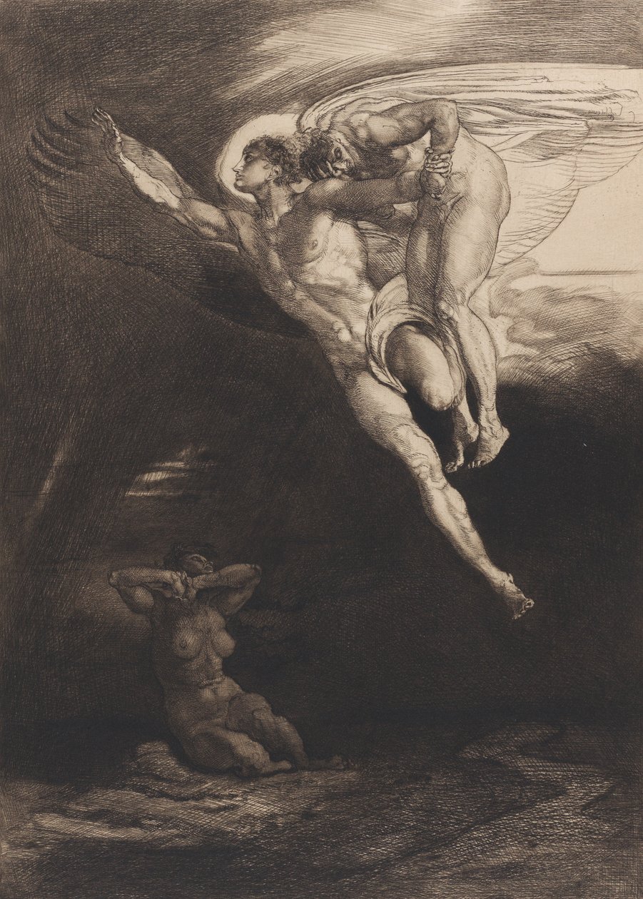 Lucifer, Kabil'i Byron'ın Kabilindeki Sekiz Gravürden Sonlu Uzaya Taşıyor, ..., 1919-1920. by Rudolf Jettmar