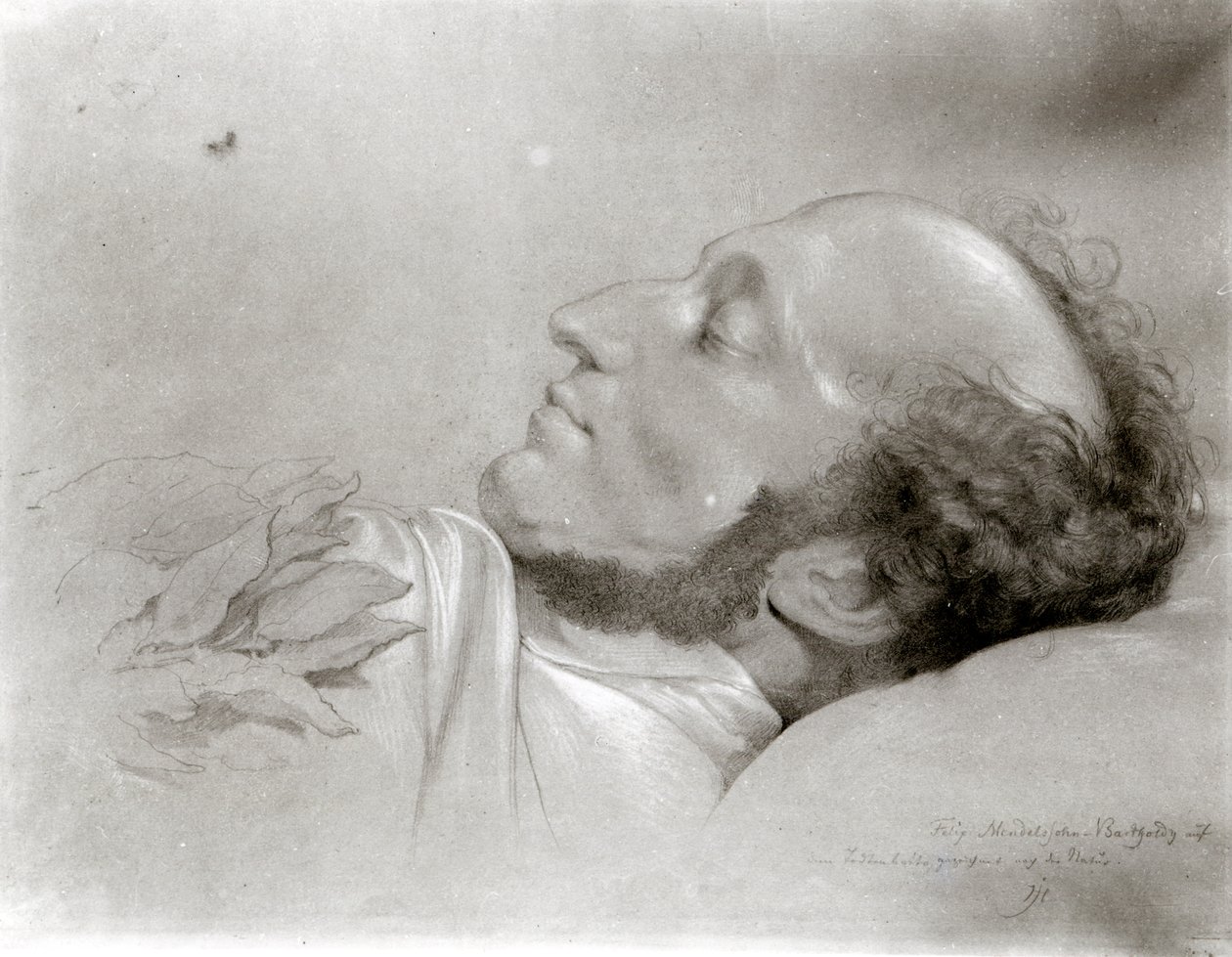 Felix Mendelssohn (1809-47) ölüm döşeğinde, 1847 dolayları by Rudolf Julius Benno Huebner