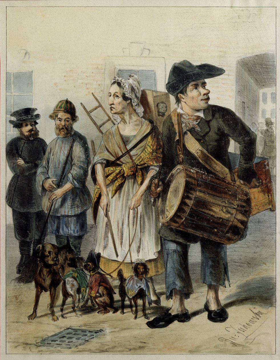 Bir hizmetçi köpekleri dışarı çıkarıyor, 1843 by Rudolf Kasimirovich Zhukovsky