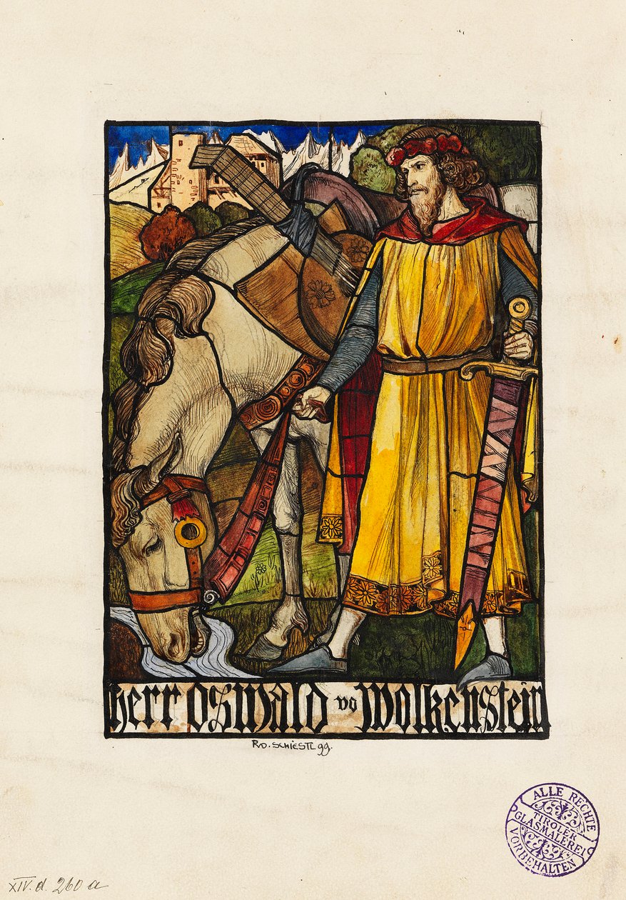 Oswald von Wolkenstein vitray tasarımı, 1899. by Rudolf Schiestl