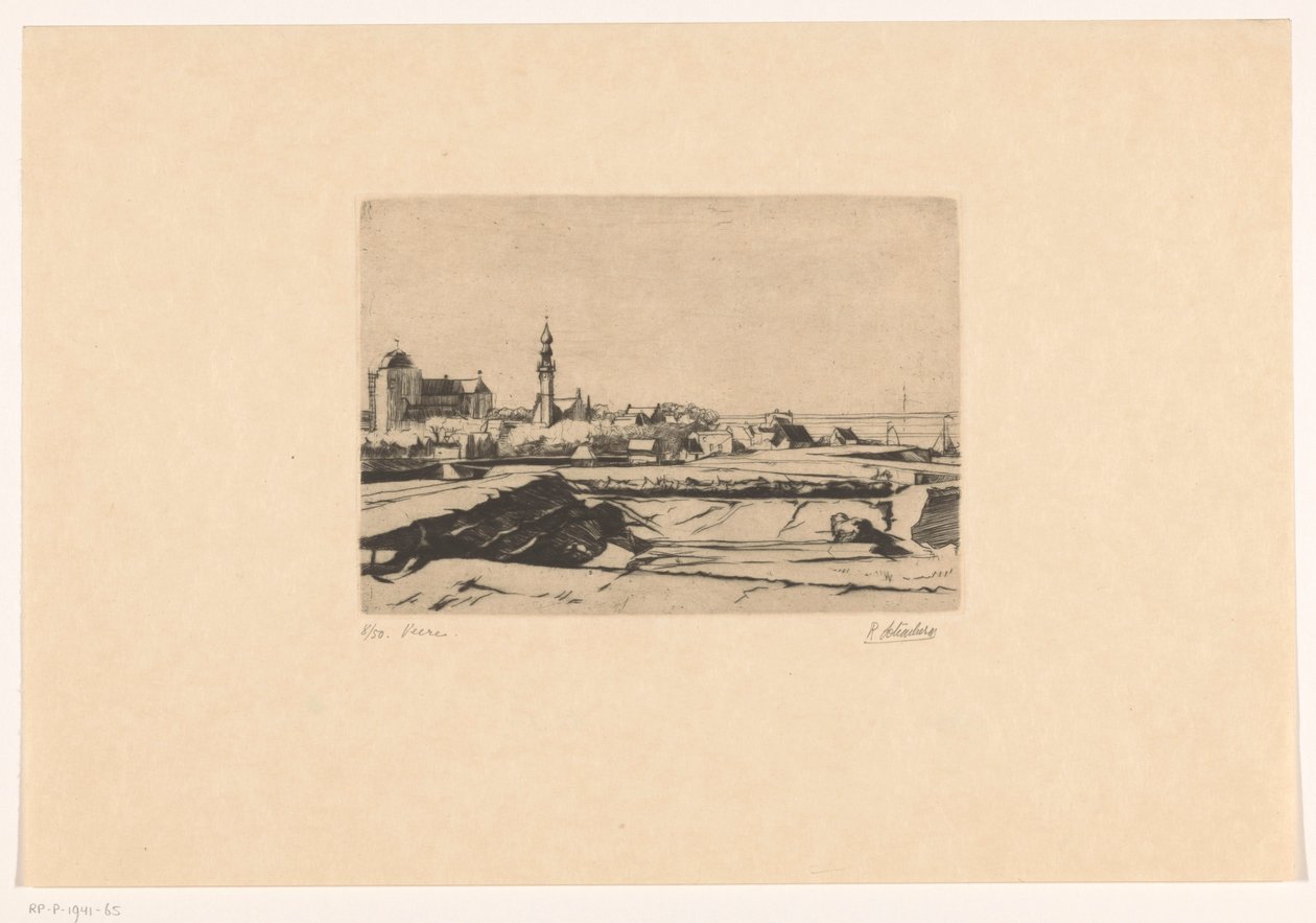 Veere (nesne üzerindeki orijinal başlık) by Rudolf Schönberg (signed by artist)