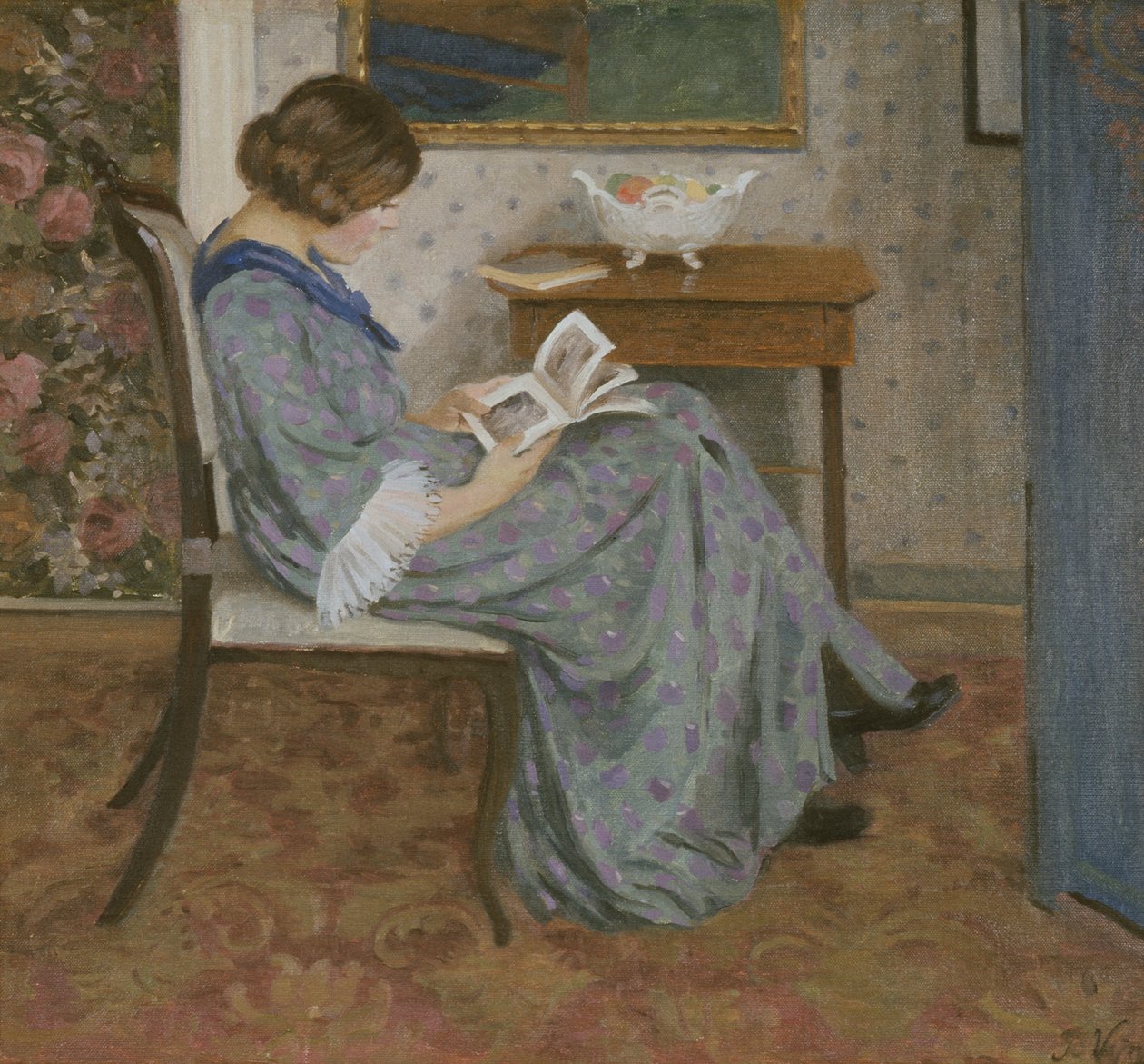 Mavili Okuyucu, 1908 civarı (tuval üzerine yağlı boya) by Rudolf Vejrych