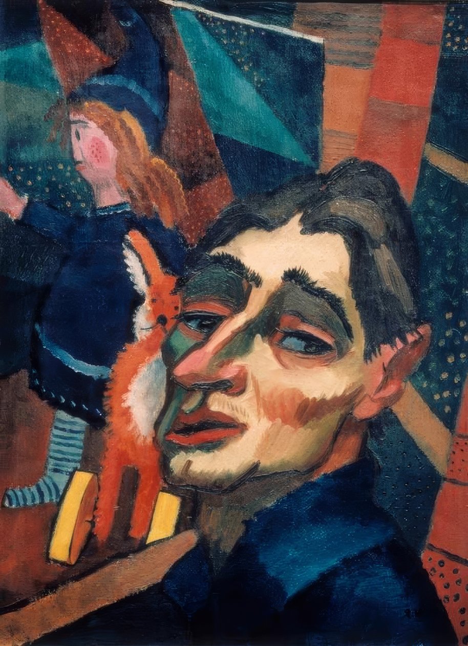 Bir oyuncak bebekle kendi kendine portre by Rudolf Wacker