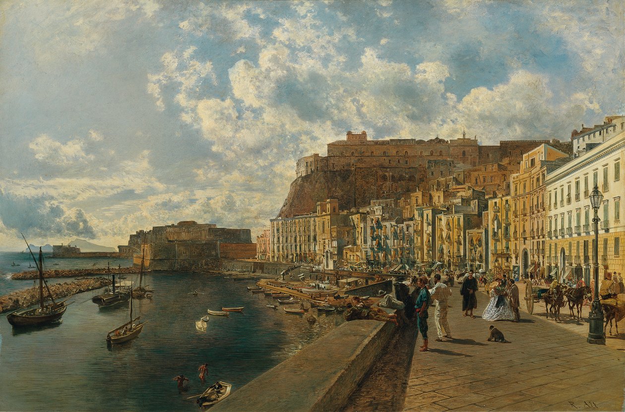 Napoli'deki Santa Lucia sahilinde by Rudolf von Alt