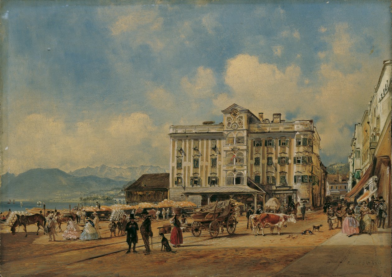 Gmunden'deki belediye binası by Rudolf von Alt