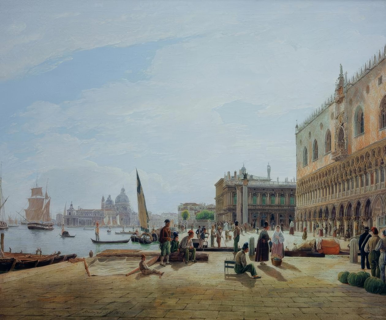 Die Riva degli Schiavoni mit dem Dogenpalast by Rudolf von Alt