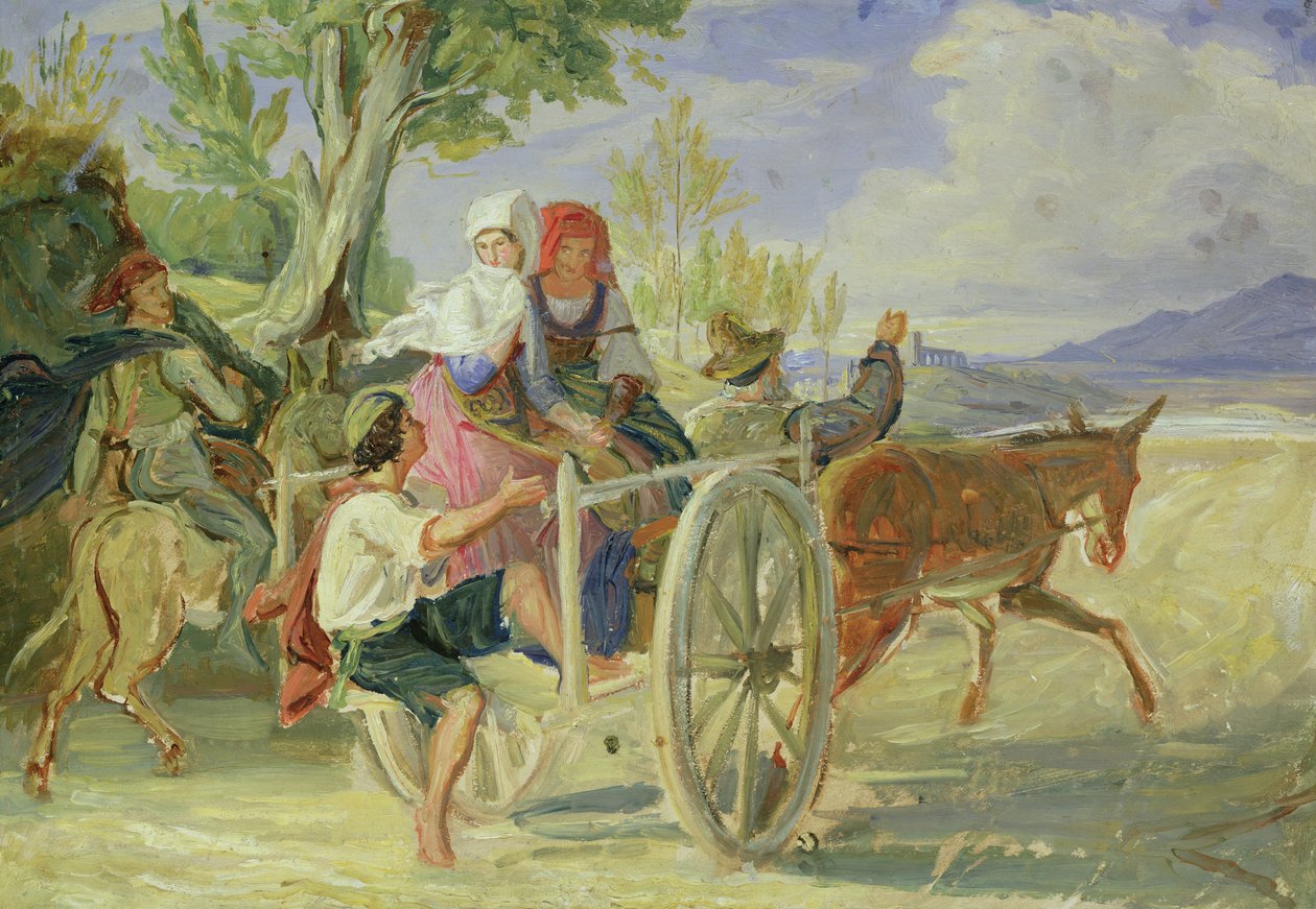 İtalyan Arabası (karton üzerine serilmiş kağıt üzerine yağ) by Rudolph Friedrich Wasmann
