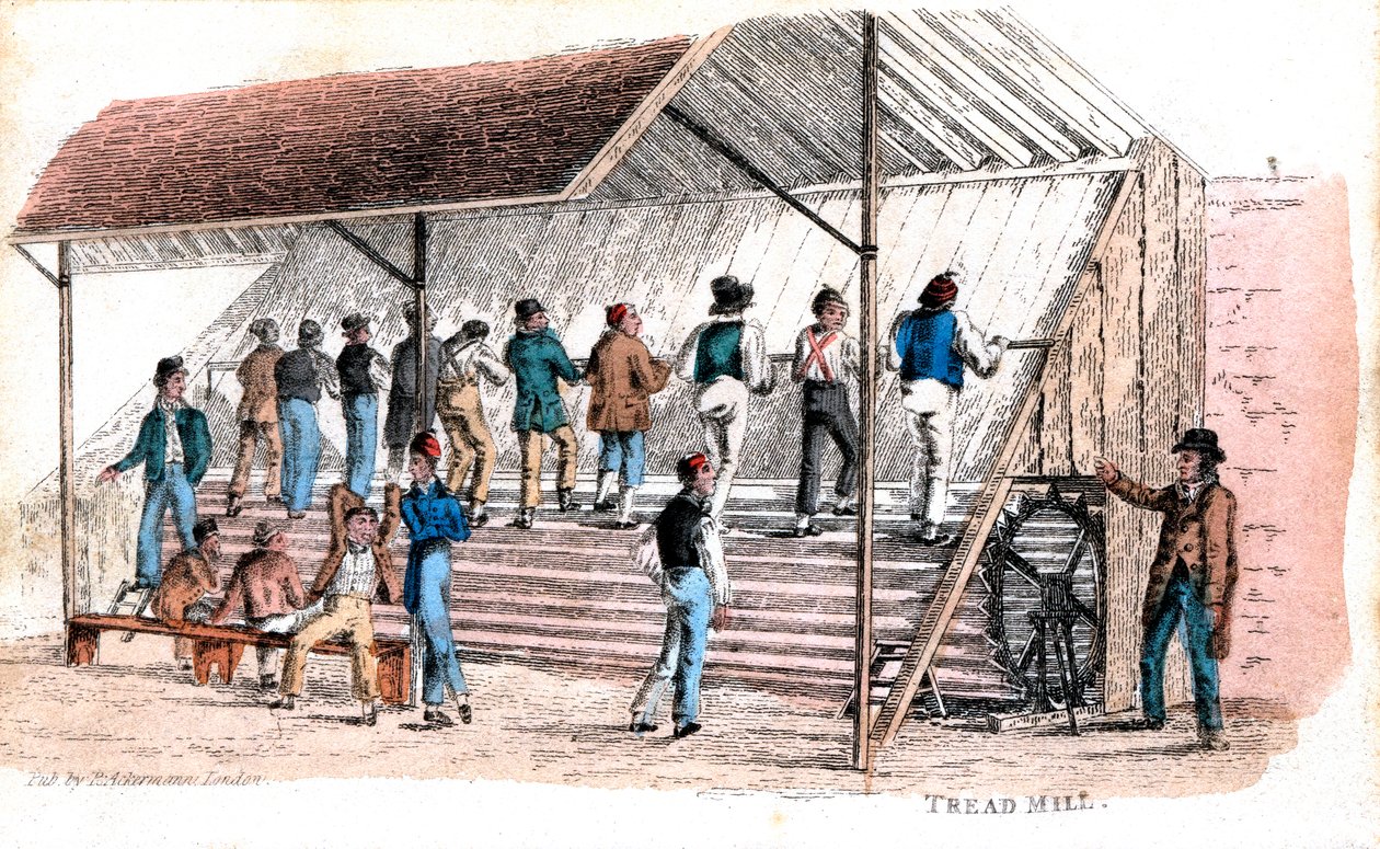Brixton hapishanesinde koşu bandı, Londra, 1827 by Rudolph Ackermann