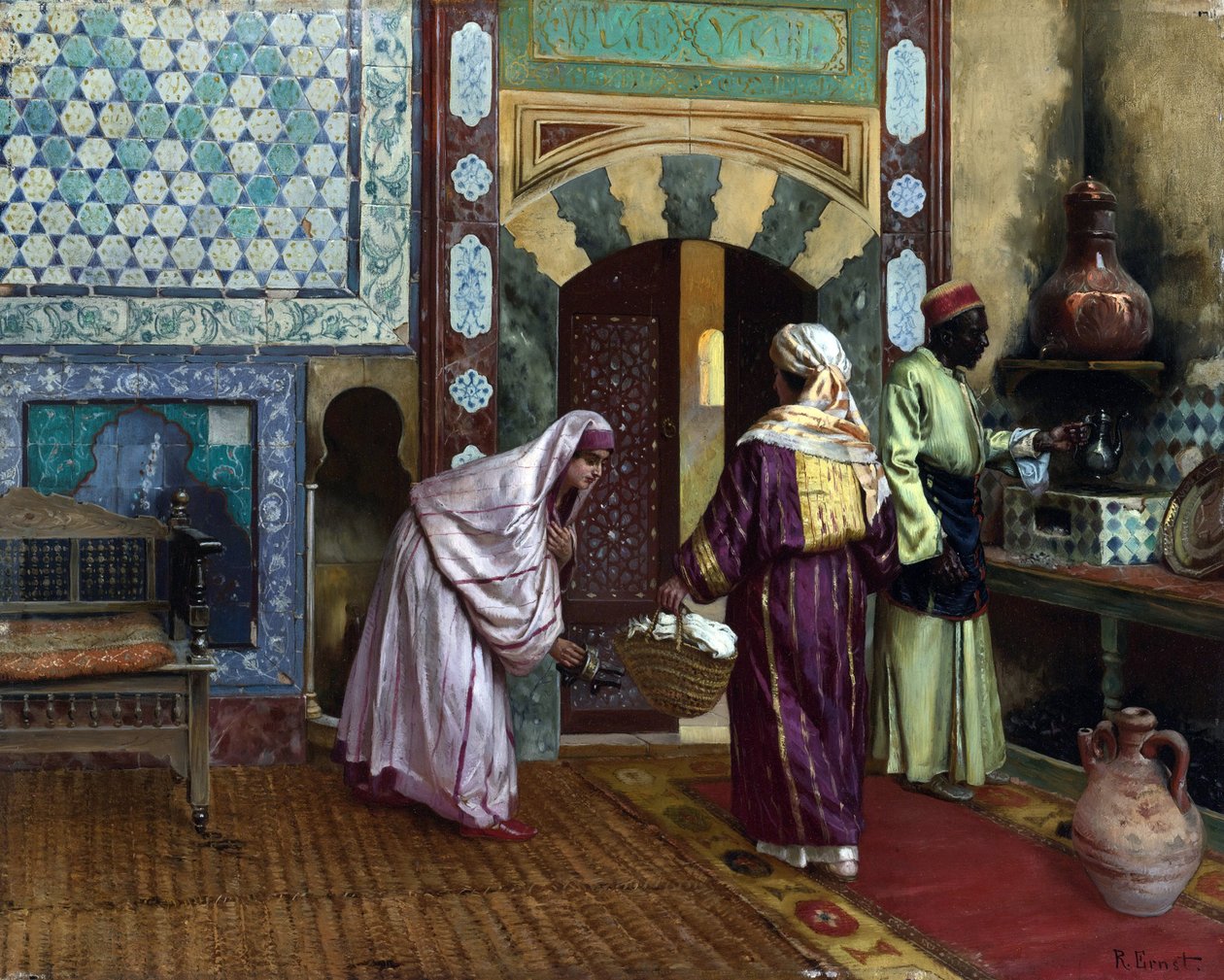 In the Hammam par Ernst, Rudolf (1854-1932), - Tuval üzerine yağlı boya, 48,8x60,9 - Özel Koleksiyon by Rudolphe Ernst