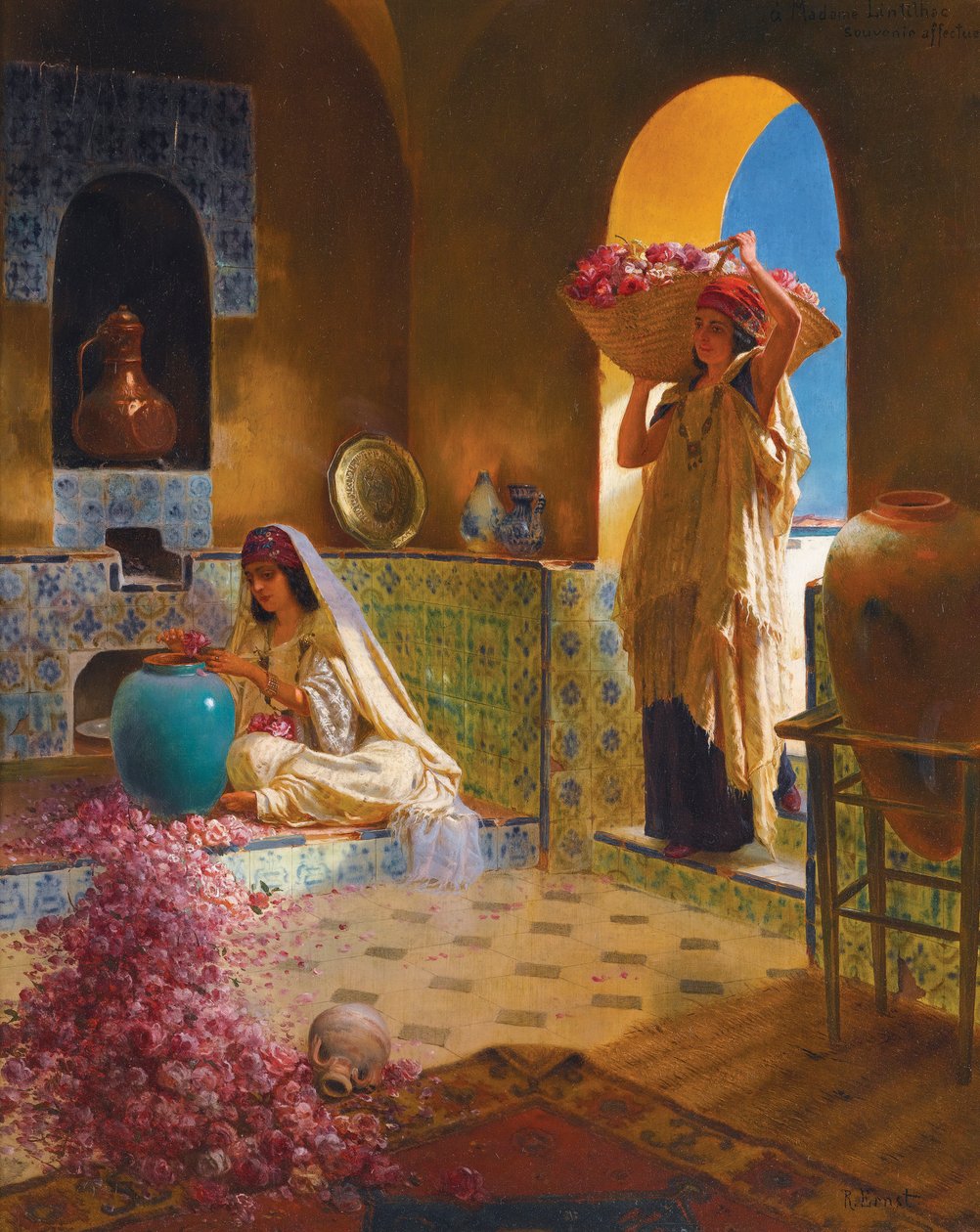 Les parfumeuses - Parfüm üreticileri - Rudolf Ernst (1854-1932). Ahşap üzerine yağlı boya Ebat : 55,5x45 cm Özel Koleksiyon by Rudolphe Ernst