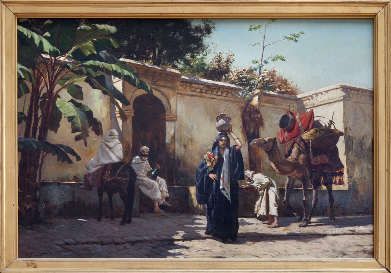 Fas sahnesi, Rudolph (veya Rudolphe) Ernst (1854-1932) tarafından ahşap üzerine yağlı boya, bir çeşme etrafındaki günlük yaşam sahnesi. Fotoğraf, KIM Youngtae, Nantes, Musee des Beaux Art de Nantes. by Rudolphe Ernst