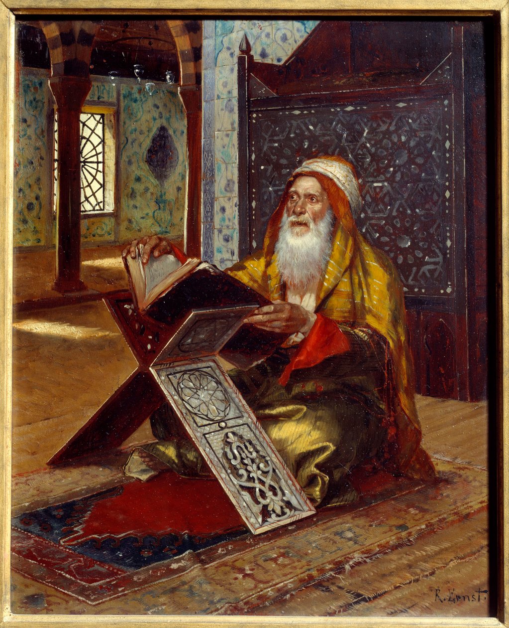 Masa Kuran okuyan bir imam. Rudolph (veya Rudolphe) Ernst (1854-1932) tarafından yapılan resim 19. yüzyıl Nantes, Musee des Beaux Arts by Rudolphe Ernst