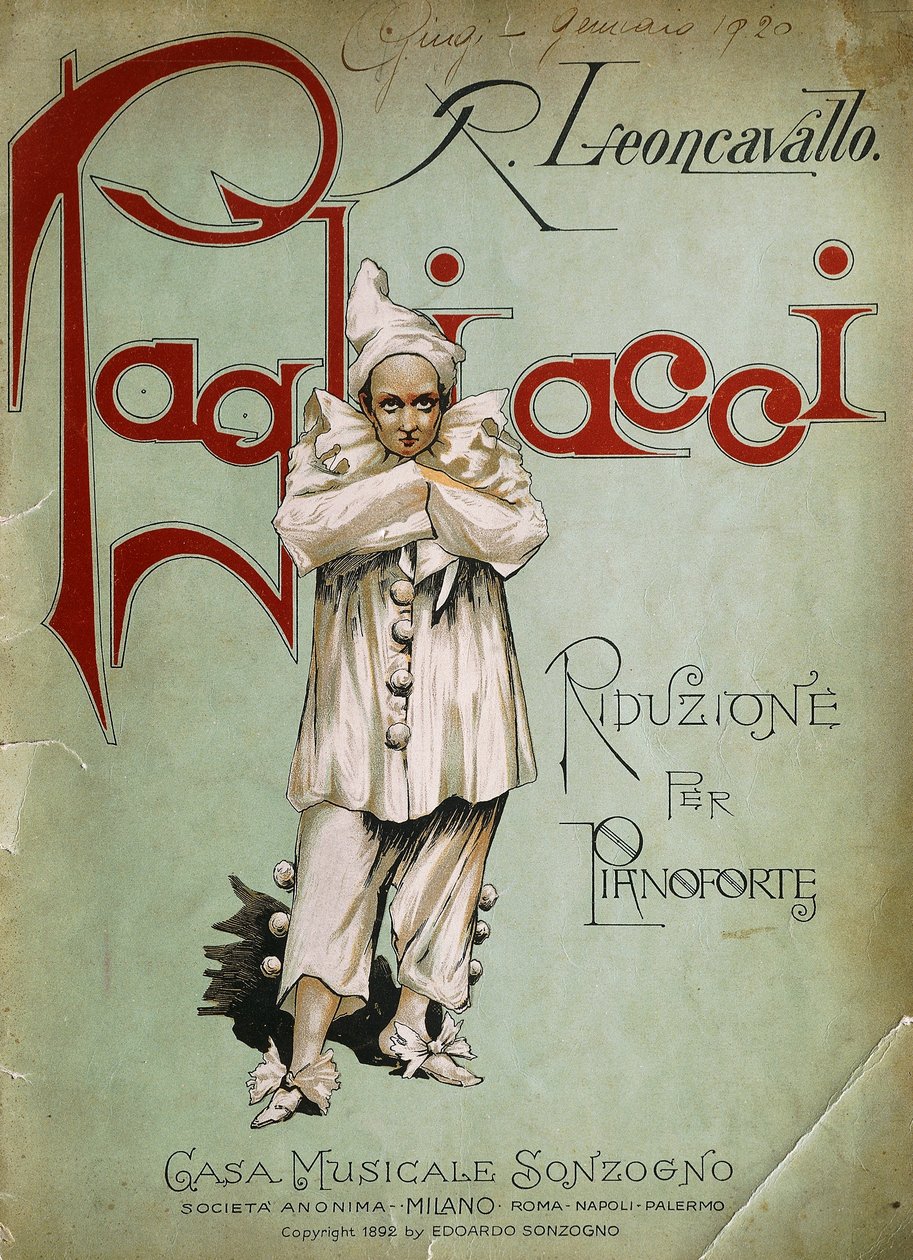 Pagliacci için Piyano indirgemesinin başlık sayfası by Ruggero Leoncavallo