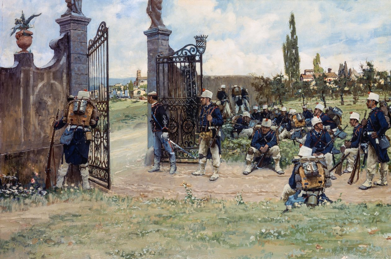 Manevralar, Ruggero Panerai (1862-1923), tuval üzerine yağlı boya, 78x131 cm by Ruggero Panerai