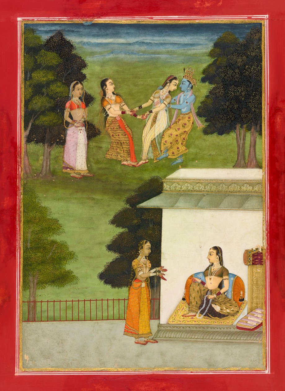 Krishna gopilerle oynuyor, bir Rasikpriya'dan bir yaprak, 1686 Samvat 1743 tarihli. by Ruknuddin