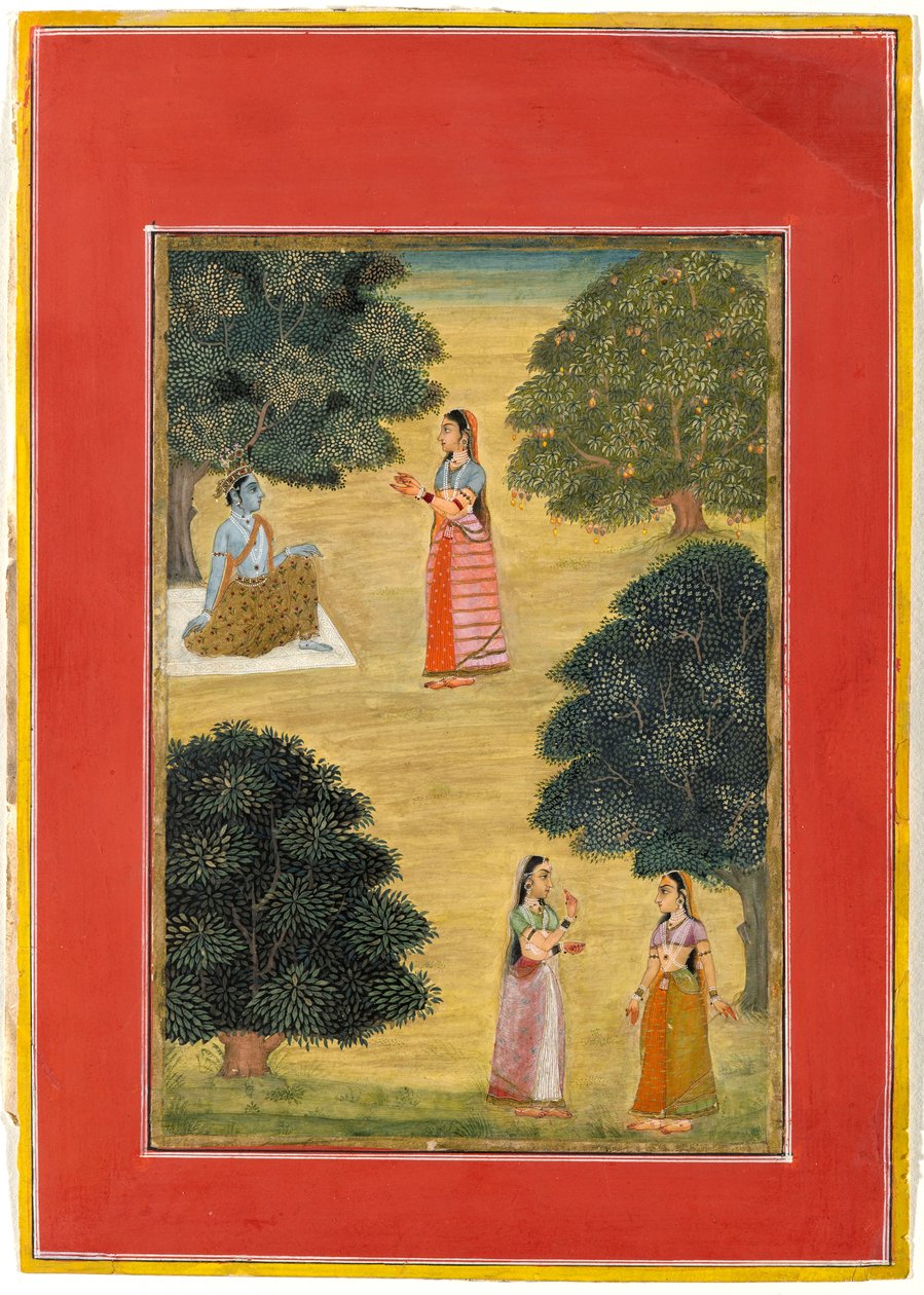 Krishna ve Radha, 1684 (kağıt üzerinde opak tuvalet) by Ruknudin of Bikaner