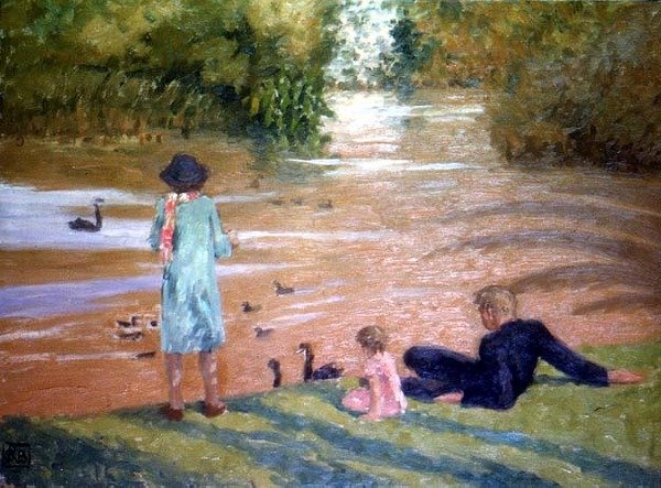 Kuğuları beslemek by Rupert Charles Wolston Bunny