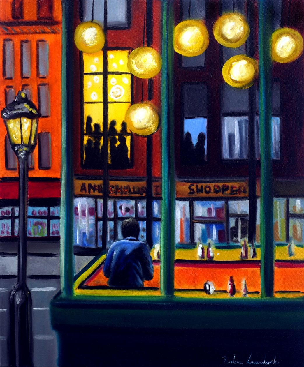 Nightfall Cafe, 2025 (tuval üzerine yağlıboya) by Ruslana Levandovska