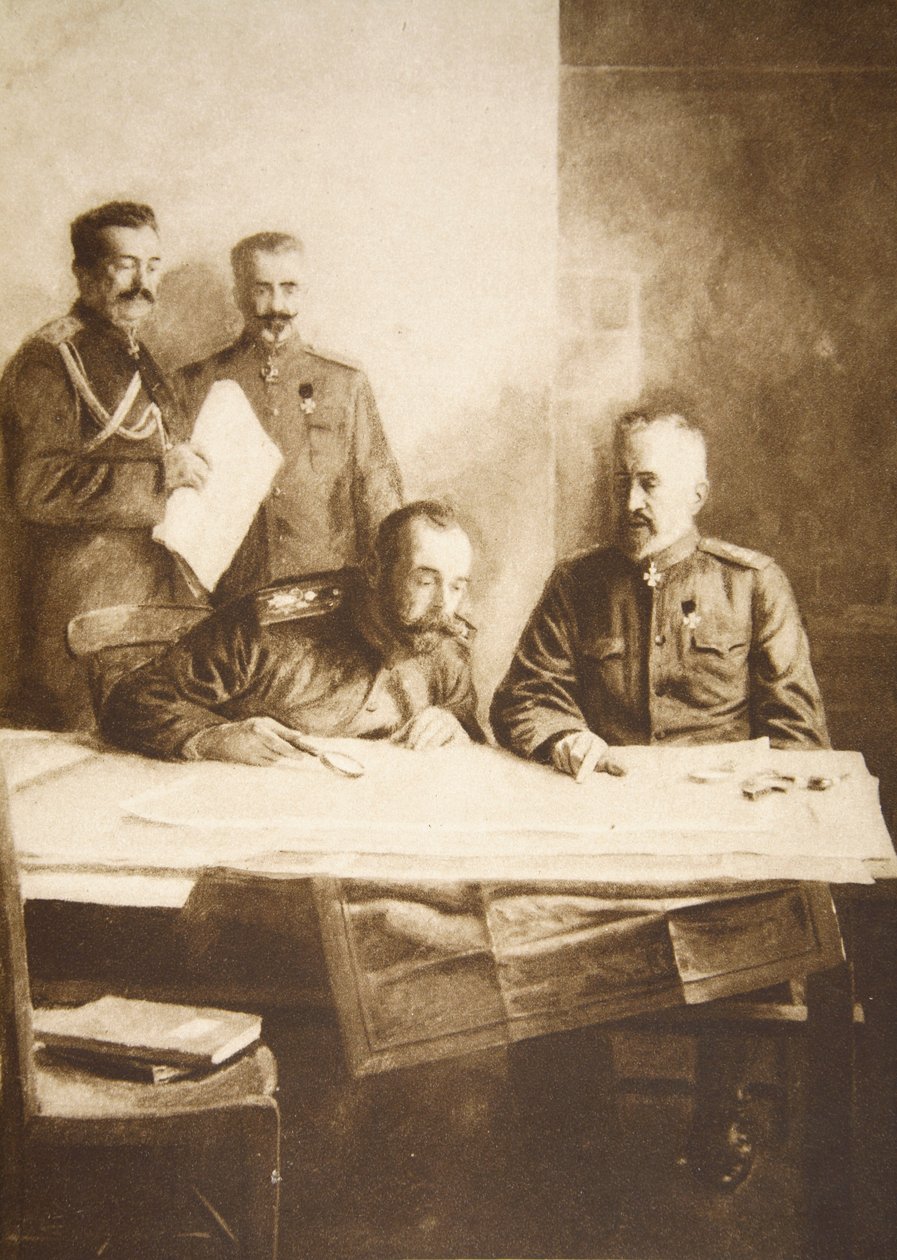 Önde Büyük Dük Nicholas ile Rusya İmparatoru (sepya fotoğrafı) by Russian Photographer