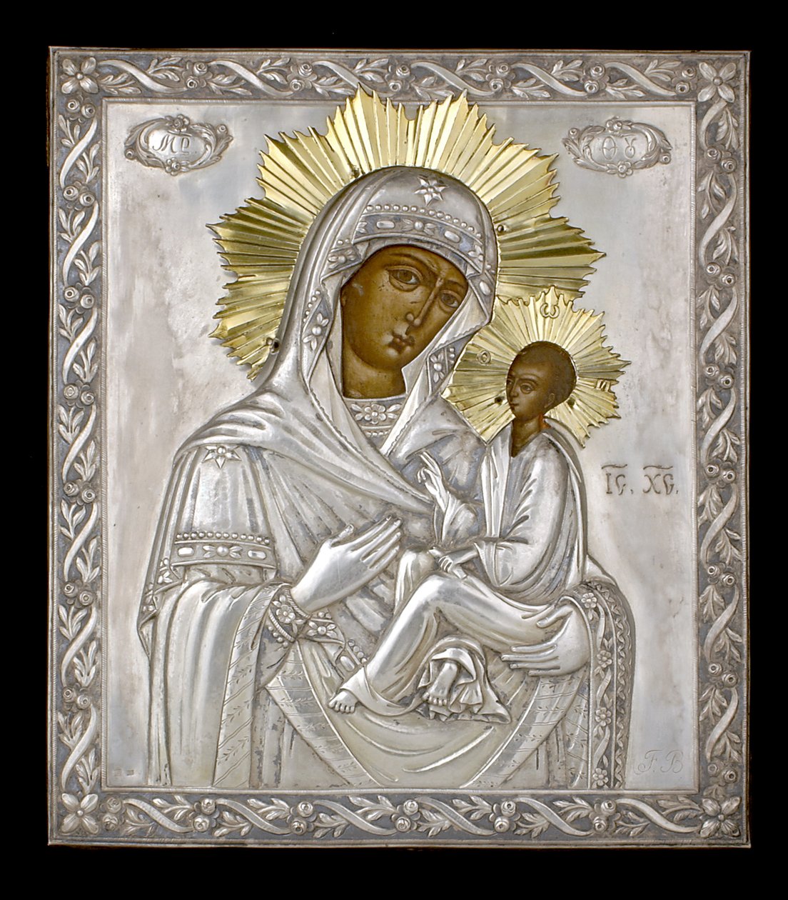 Bakire Hodegetria Simgesi (panel ve gümüş üzeri yağlı boya) by Russian School