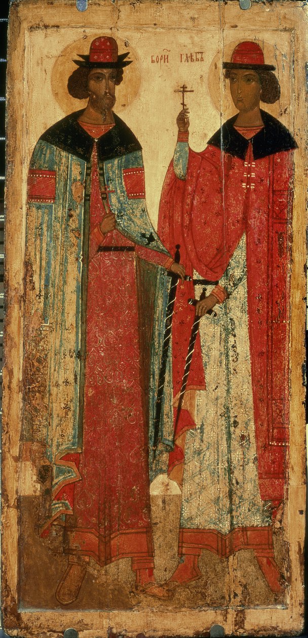 St. Boris ve St. Gleb, Moskova, 14. yüzyılın ilk yarısı (panelde sıcaklık) by Russian School