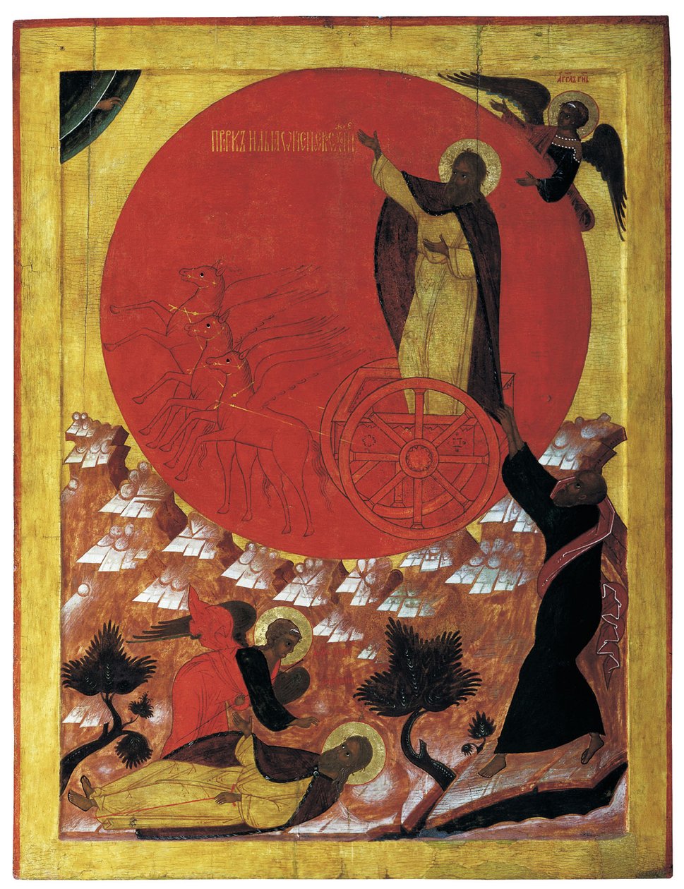 Peygamber İlyas ve Ateşli Araba, c.1570 (panelde öfke) by Russian School
