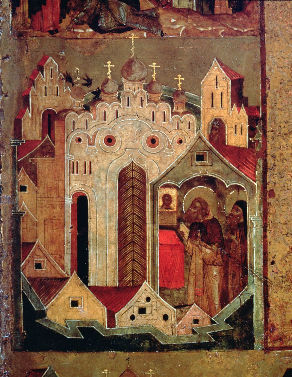 The Vision of St. Sergius of Radonesh, 1640s (tempera on panel) (detail of 140825) by Russian School