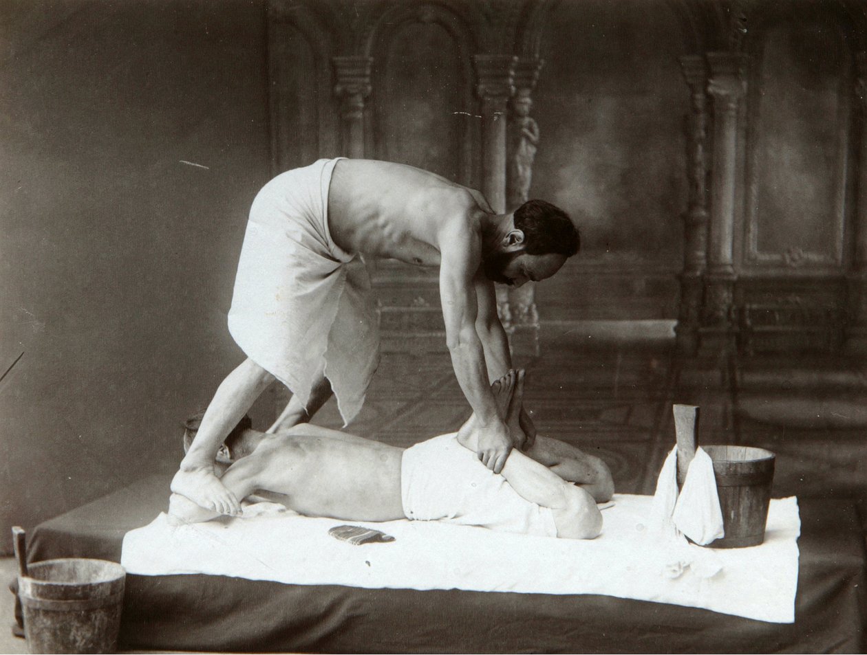 Doğu hamamı. Masaj. Albümin Fotoğrafı, Dmitri Ivanovich Yermakov (1845-1916) by Russian Photographer
