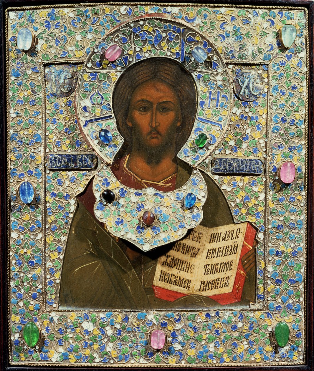 Christ Pantocrator, ikon (yaldızlı ve emaye işi emaye çerçeveli panelde tempera) by Russian School