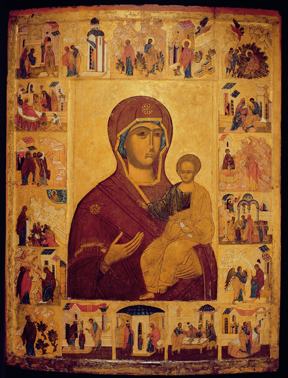 Bakire ve Çocuğu tasvir eden simge (panelde tempera ve altın varak) by Russian School