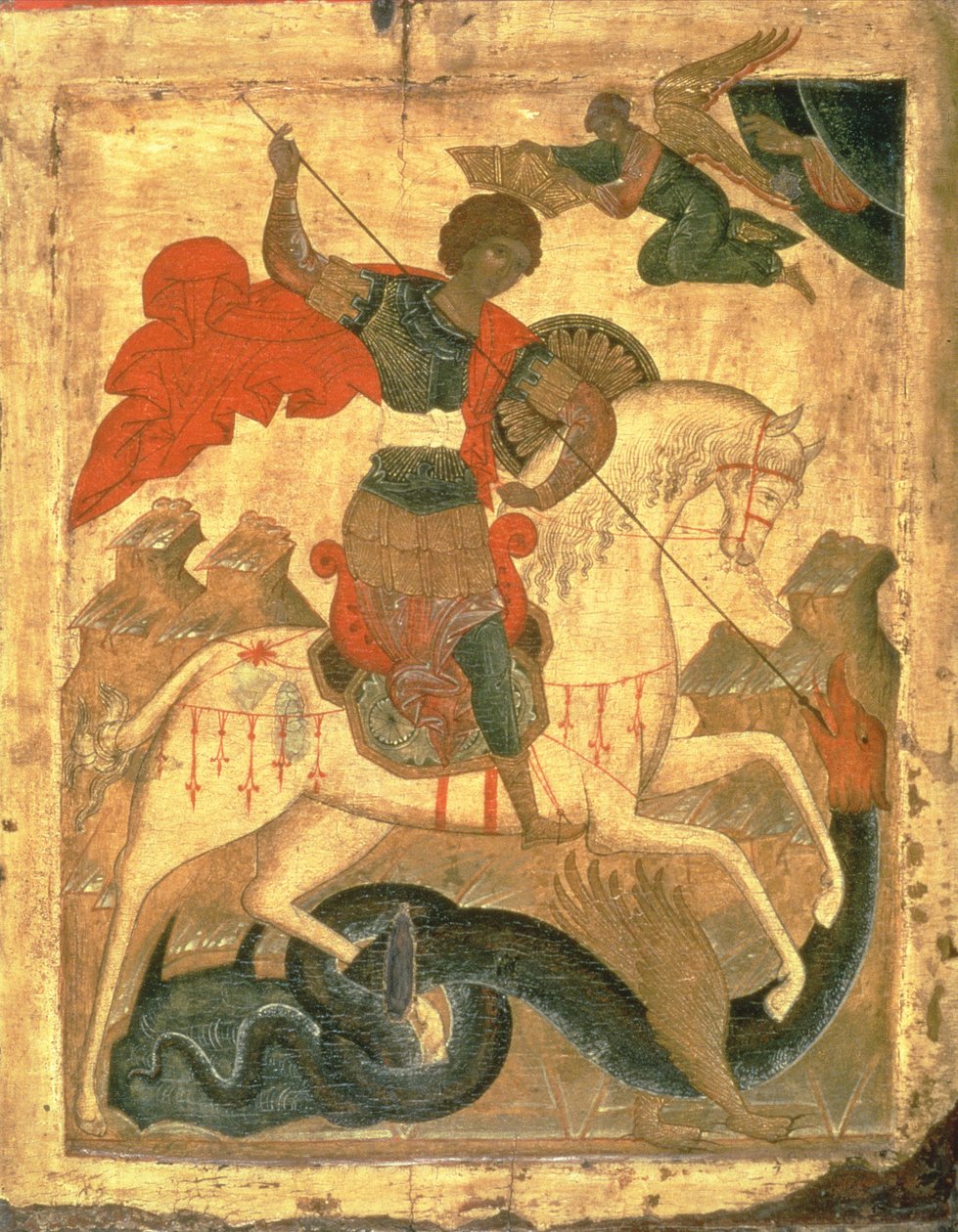 Aziz George ve Ejderha (kumaş, gesso ve ahşap üzerinde tempera) by Russian School