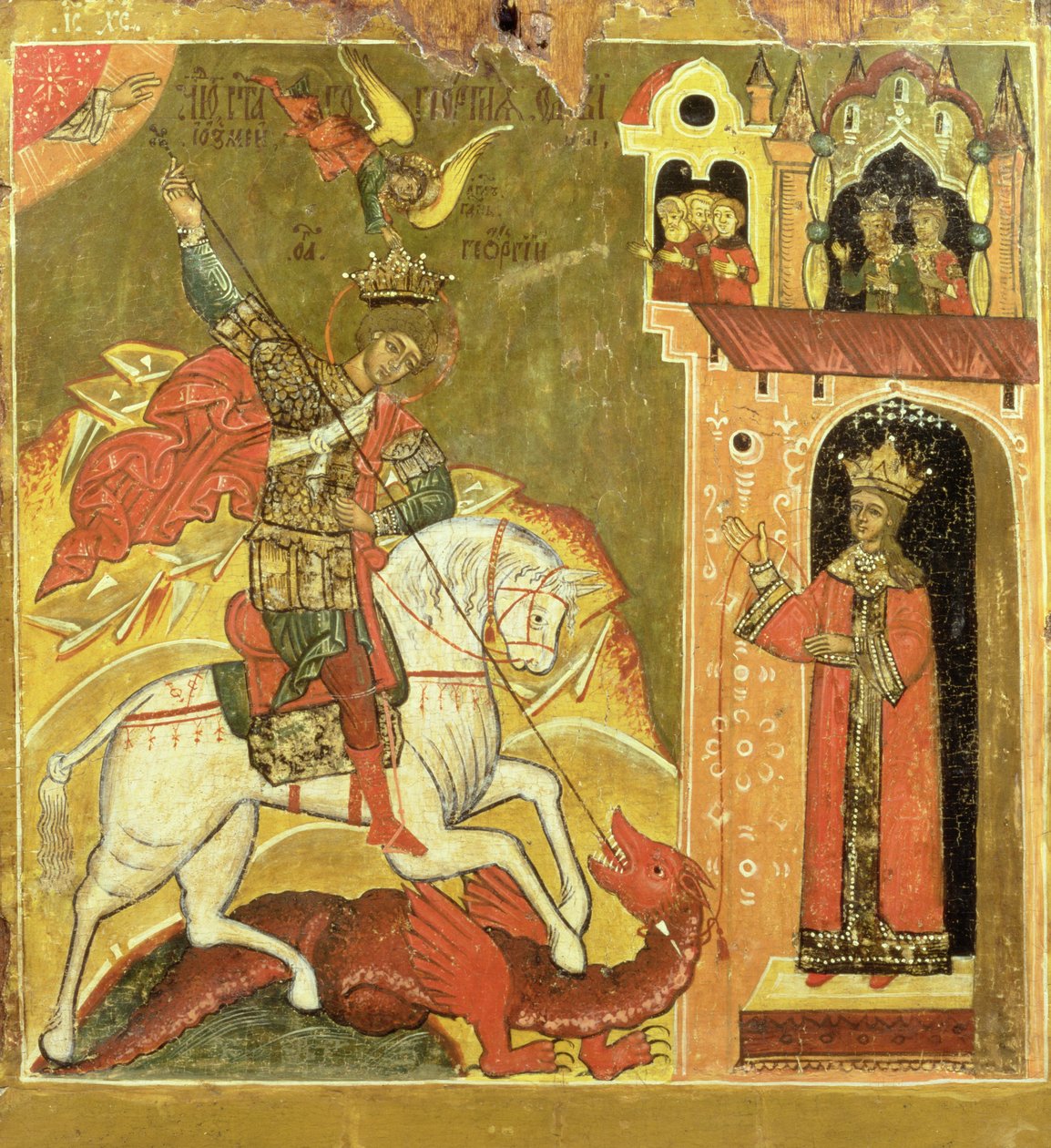 Aziz George ve Ejderha, Ukrayna, 16. yüzyılın sonları (panelde tempera) by Russian School