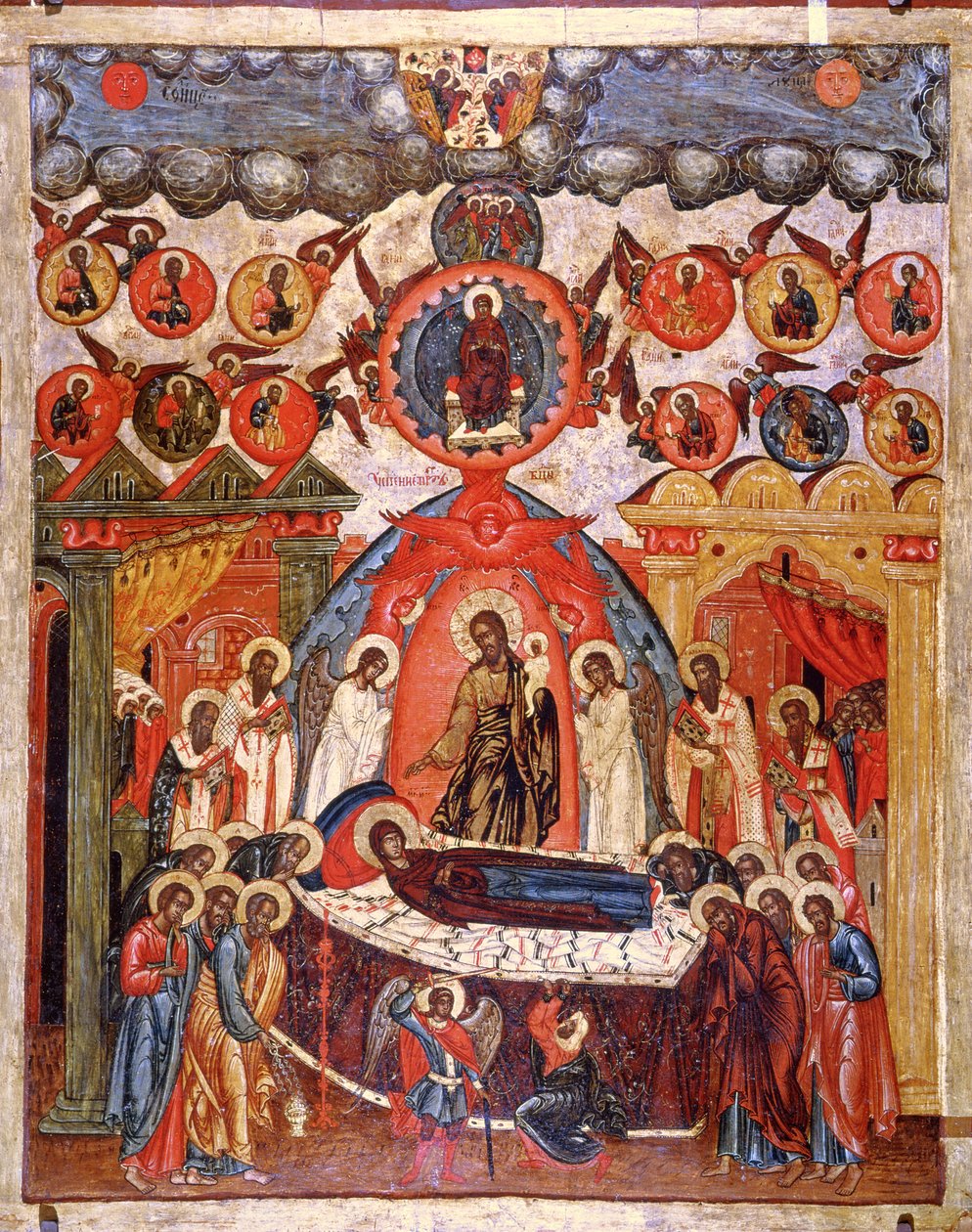 Dormition, 18. yüzyıl (panelde tempera) by Russian School